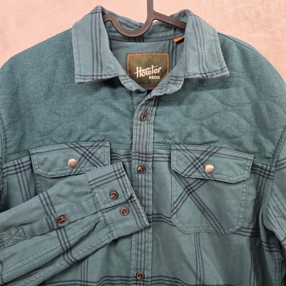 Howler Bros Size Medium Quintana Quilted Green Plaid Flannel Button Down Shirt